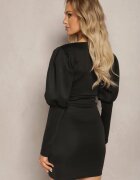  Rochie neagră mulată mini cu croi asimetric Beomia