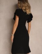  Rochie Neagră Petrecută cu Decolteu Triunghiular și Volane Holana