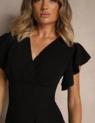  Rochie Neagră Petrecută cu Decolteu Triunghiular și Volane Holana