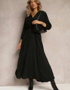  Rochie Neagră Plic cu elastic și curea în talie decorată cu pliuri Kaylina