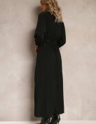  Rochie Neagră Plic cu elastic și curea în talie decorată cu pliuri Kaylina