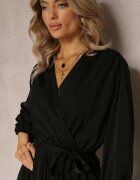  Rochie Neagră Plic cu elastic și curea în talie decorată cu pliuri Kaylina