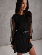  Rochie Neagră Tip Cutie cu Mâneci din Plasă și Curea Elegantă Dannielis