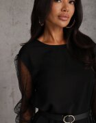  Rochie Neagră Tip Cutie cu Mâneci din Plasă și Curea Elegantă Dannielis