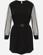  Rochie Neagră Tip Cutie cu Mâneci din Plasă și Curea Elegantă Dannielis