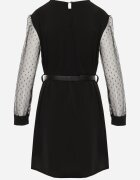  Rochie Neagră Tip Cutie cu Mâneci din Plasă și Curea Elegantă Dannielis