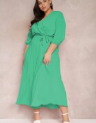  Rochie Petrecută Verde cu elastic și curea în talie Decorată cu pliuri Kaylina