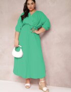  Rochie Petrecută Verde cu elastic și curea în talie Decorată cu pliuri Kaylina