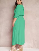  Rochie Petrecută Verde cu elastic și curea în talie Decorată cu pliuri Kaylina