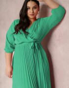  Rochie Petrecută Verde cu elastic și curea în talie Decorată cu pliuri Kaylina