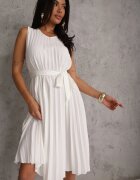  Rochie Plisată Albă Midi cu pliuri la tiv și curea în talie Wrensilva