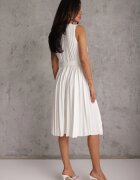  Rochie Plisată Albă Midi cu pliuri la tiv și curea în talie Wrensilva