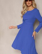  Rochie Plisată Bleumarin Midi cu curea în talie Pailomena