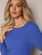  Rochie Plisată Bleumarin Midi cu curea în talie Pailomena