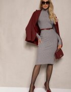  Rochie Pulover Gri Mulată Reiată cu Guler Înalt din Lână Bumbac și Cașmir Vaiovia