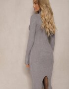  Rochie Pulover Gri Mulată Reiată cu Guler Înalt din Lână Bumbac și Cașmir Vaiovia