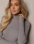  Rochie Pulover Gri Mulată Reiată cu Guler Înalt din Lână Bumbac și Cașmir Vaiovia