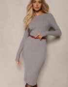  Rochie pulover gri rebrată cu croi mulat cu cașmir și lână Dailithia