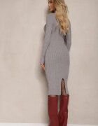  Rochie pulover gri rebrată cu croi mulat cu cașmir și lână Dailithia
