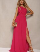  Rochie Roz Asimetrică Cloș Maxi Adavia