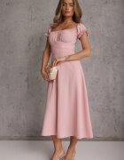  Rochie roz cu croi evazat cu legătură Perolis