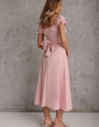  Rochie roz cu croi evazat cu legătură Perolis