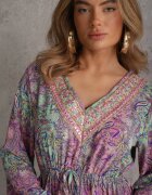  Rochie Roz cu Decolteu în V Evazată cu Imprimeu Paisley Akka