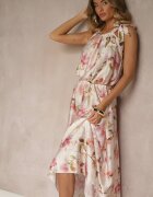  Rochie roz din Satin cu Model Floral Fenimea