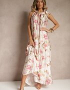 Rochie roz din Satin cu Model Floral Fenimea