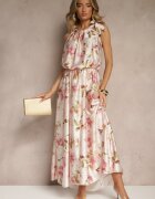  Rochie roz din Satin cu Model Floral Fenimea