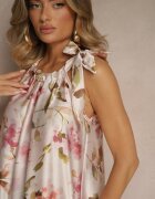 Rochie roz din Satin cu Model Floral Fenimea