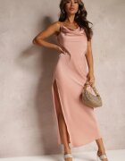 Rochie Roz Maxi cu Spate Decupat și Crapatura Zirthi