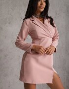  Rochie Roz Mini în Stil Sacou cu Mâneci Lungi Tansiwia
