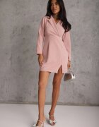  Rochie Roz Mini în Stil Sacou cu Mâneci Lungi Tansiwia