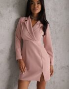  Rochie Roz Mini în Stil Sacou cu Mâneci Lungi Tansiwia