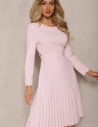  Rochie Roză Pliată Midi cu Cordon în Talie Pailomena