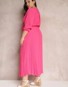  Rochie roză tip plic cu elastic și curea în talie decorată cu pliuri Kaylina
