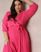  Rochie roză tip plic cu elastic și curea în talie decorată cu pliuri Kaylina