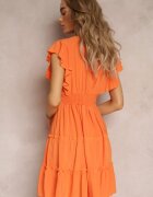  Rochie Taliată Mini Portocalie Decorată cu volane Salleni