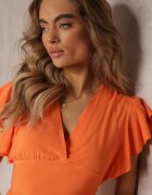  Rochie Taliată Mini Portocalie Decorată cu volane Salleni