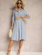  Rochie tip cămașă albastru deschis din bumbac cu buline Wexnella