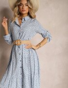  Rochie tip cămașă albastru deschis din bumbac cu buline Wexnella