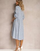  Rochie tip cămașă albastru deschis din bumbac cu buline Wexnella