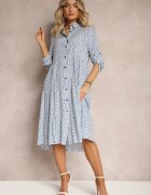  Rochie tip cămașă albastru deschis din bumbac cu buline Wexnella