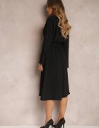  Rochie Tip Cămașă Neagră Midi cu elastic în talie Natelin
