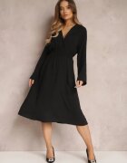  Rochie Tip Cămașă Neagră Midi cu elastic în talie Natelin