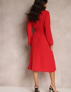  Rochie tip cămașă roșie Midi cu elastic în talie Natelin