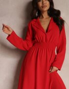  Rochie tip cămașă roșie Midi cu elastic în talie Natelin