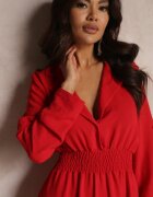  Rochie tip cămașă roșie Midi cu elastic în talie Natelin