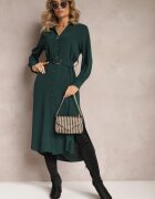  Rochie tip cămașă Verde închisă cu curea Vartivar
